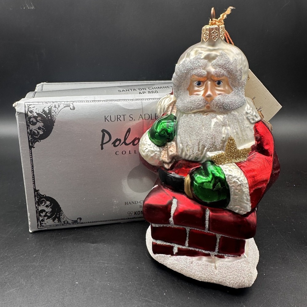 KURT ADLER POLONAISE SANTA ON‎ CHIMNEY ORNAMENT AP 860 6"